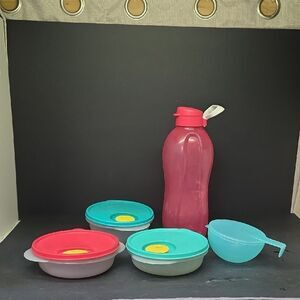 Tupperware Crystalwave Bowls With Vent Lids, Forget Me Not Onion/ Tomato Keeper,